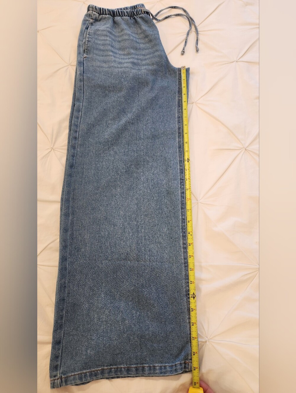 Wide Leg Mid Rise Drawstring Pull On Relaxed Cozy Jeans Size M - Picture 7 of 10